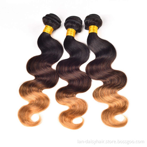 Ombre Hair Extensions India Body Wave Color T1b/4/27 Peruvian Human Hair Bundles Three Tone Color Remy Hair Weaves In Wholesale